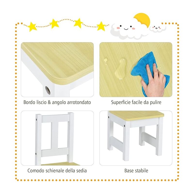 Set Tavolo E Sedie Bambini In Legno COSTWAY - 4 Pezzi Con Tavolino Attività E Panchina Con Scomparto - Foto 6