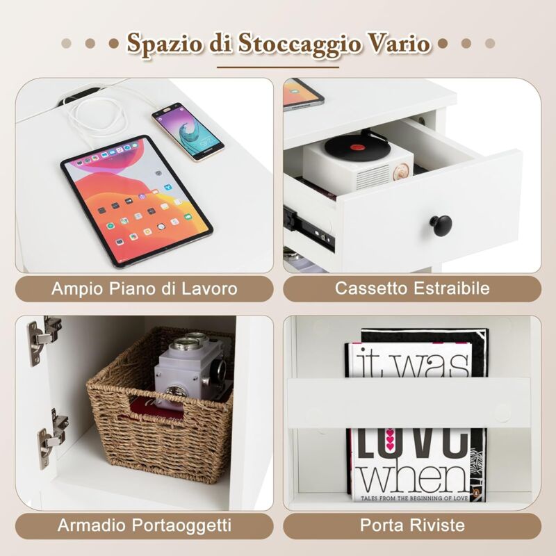 Fixwal Comodino Con Luci RGB E Porte USB: 4 Cassetti, Tavolino Da Notte Alto E Moderno (Nero) - 3