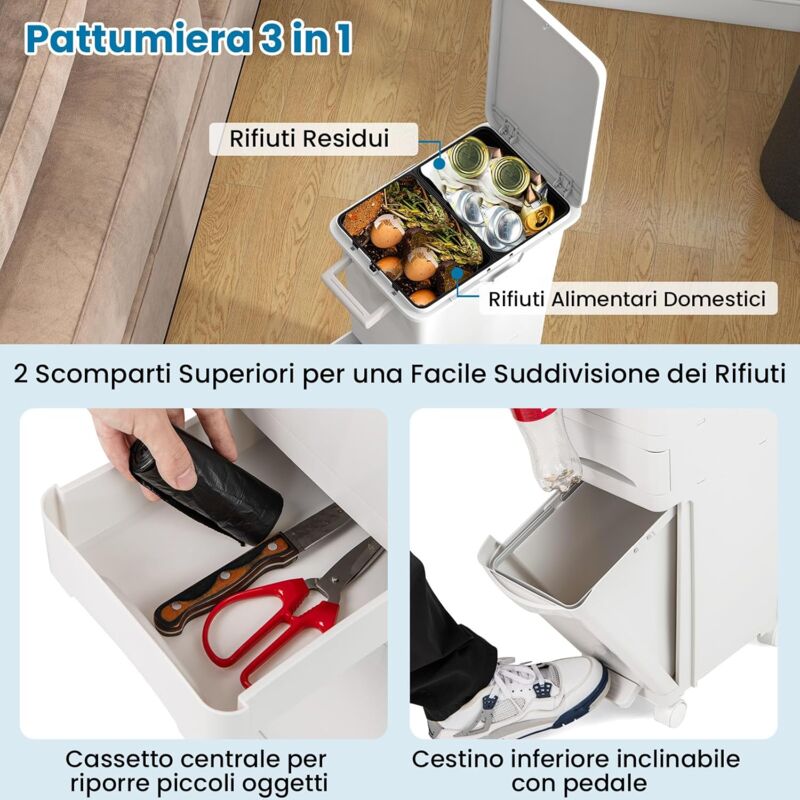 Pattumiera Piccola Quadrata Opaca – 7,5 Litri – Bianco – Per Bagno, Ufficio, Camera Da Letto, Cucina