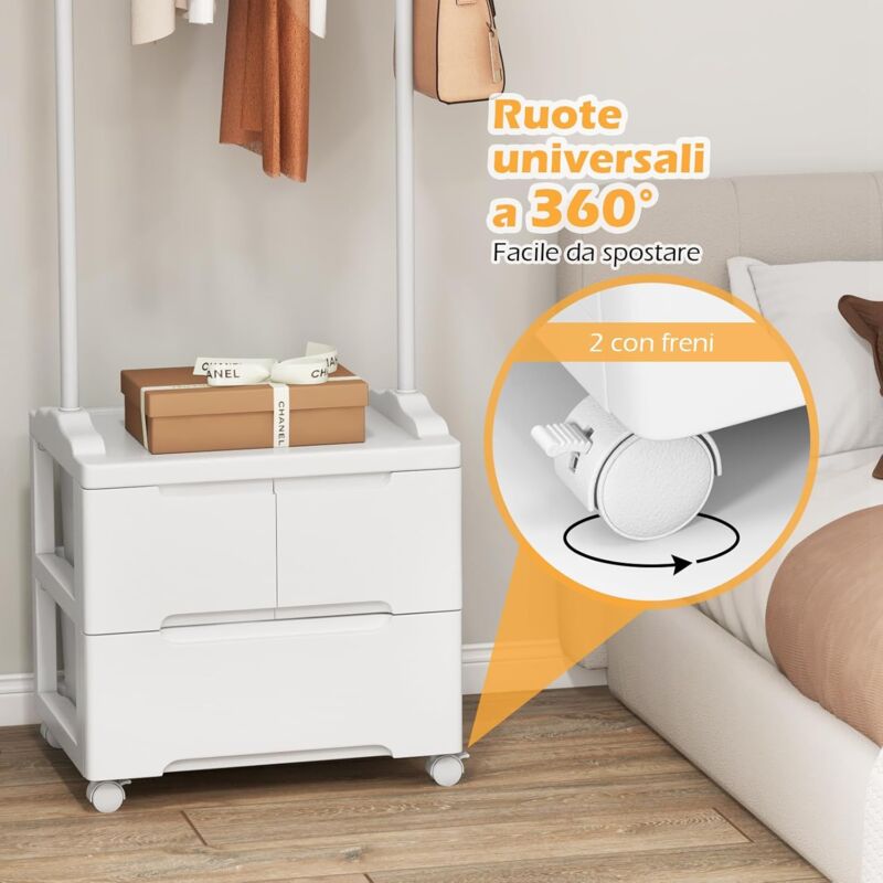 Comodino Regolabile Con Ruote - Cassettiera Moderna, Ripiano Girevole, Per Camera Da Letto - Foto 11