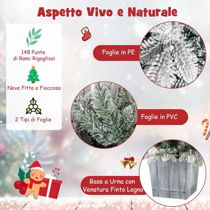 Albero Di Natale Artificiale 140 Cm Con Luci LED 108 - PVC, Fiocchi Di Neve, Fiori - Decorazione Casa/Ufficio - 3