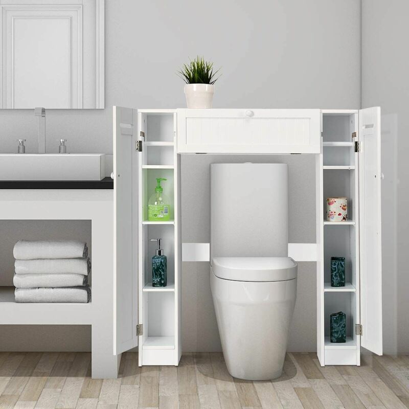 Scaffale sopra il WC con 3 scomparti Scaffale per bagno in MDF Lavanderia  salvaspazio 170x57,5x19cm Bianco - Costway