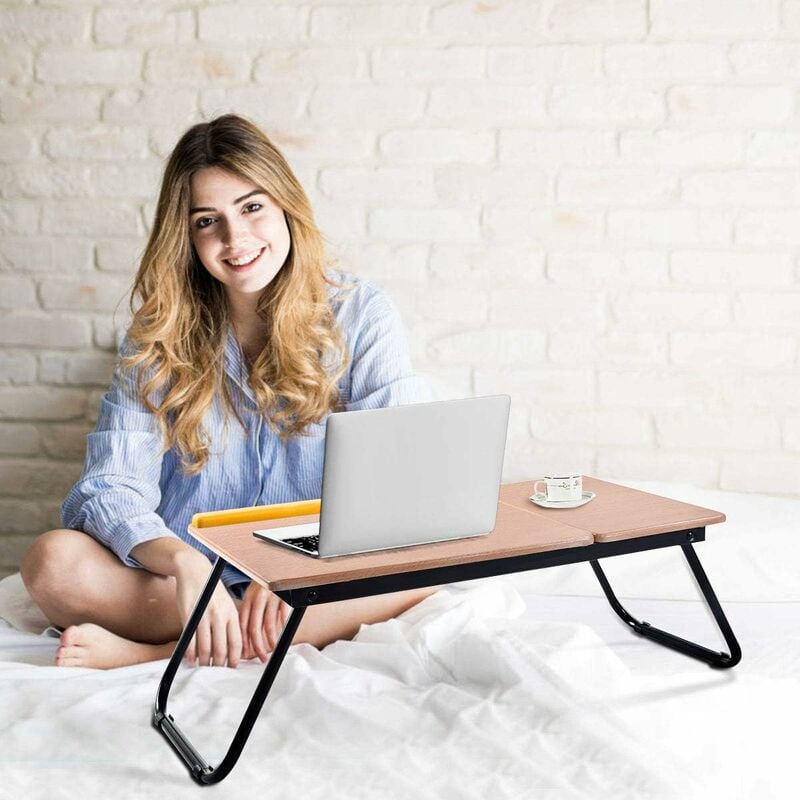 COSTWAY Tavolino per Notebook Supporto per Laptop Tavolo PC da Letto,  Inclinazione Regolabile e portabile, 55x32x23cm