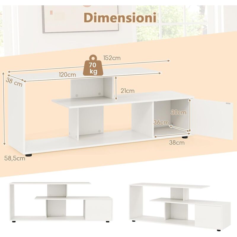Mobile TV COSTWAY Per TV Fino A 55'' - 3 Ripiani, Armadietto, Cassetto, Design Industriale, Gambe Regolabili - Foto 6