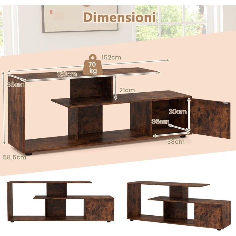 Mobile TV Per Televisori Fino A 55'' | 3 Ripiani Regolabili Con Ante | Design Moderno E Robusto - Foto 10