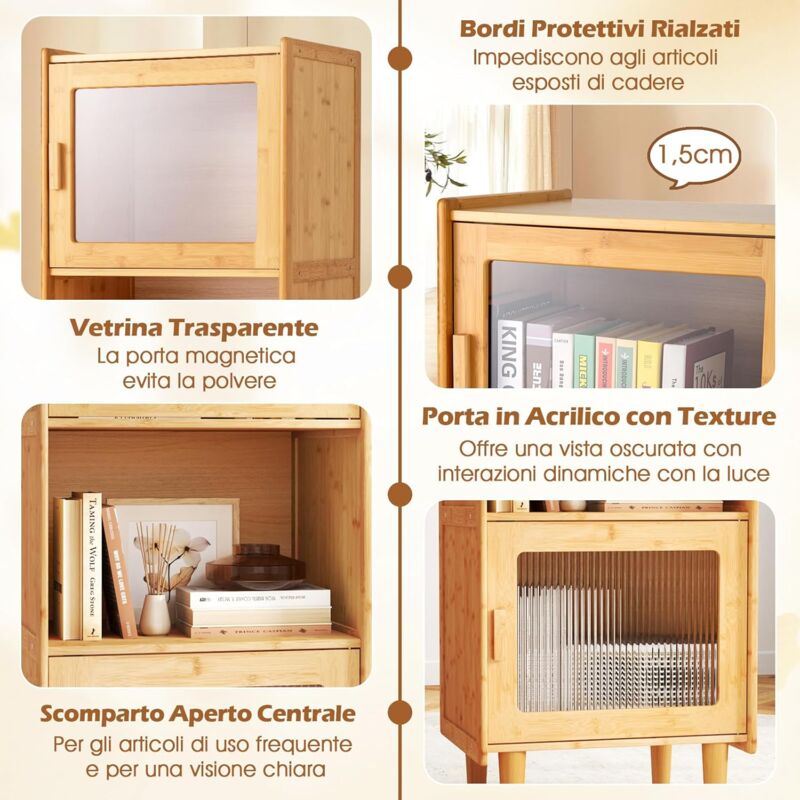 Armadietto Da Cucina A 3 Ripiani Con 2 Ante In Acrilico Trasparente Credenza Espositore In Bambu Salvaspazio Libreria Vetrina Per Studio E S 94907726