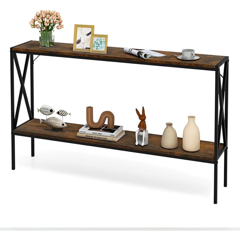 Relaxdays Tavolo Consolle, 2 Ripiani, Mobile Stretto Da Ingresso Corridoio E Salotto, Metallo E Vetro 70x110x30 Cm Nero 84697001