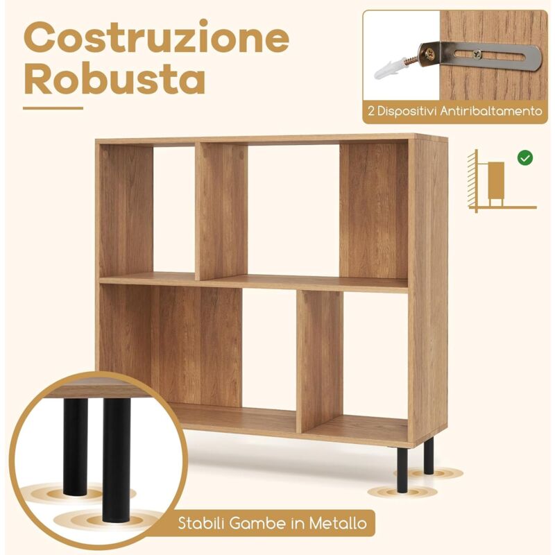VASAGLE Scaffale a 6 Ripiani, Libreria, Scaffalatura Portaoggetti, Organizzatore con Scomparti, Ripiani Aperti e Regolabili, per Soggiorno, Ufficio, Camera da Letto, Marrone Vintage LBC166X01