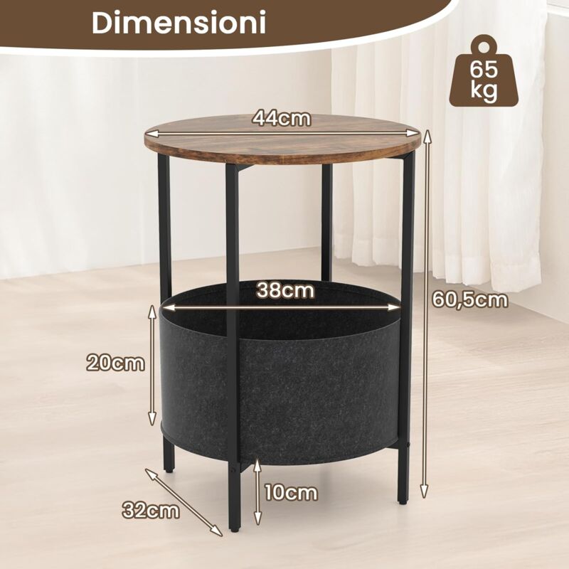 HOOBRO Tavolino Rotondo a 2 Livelli, Tavolino da Divano, Tavolino da Caffè, Tavolino per Bevande, Ideale per Piccoli Spazi, Soggiorno, Camera da Letto, Ingresso, Nero EBB167BZ01