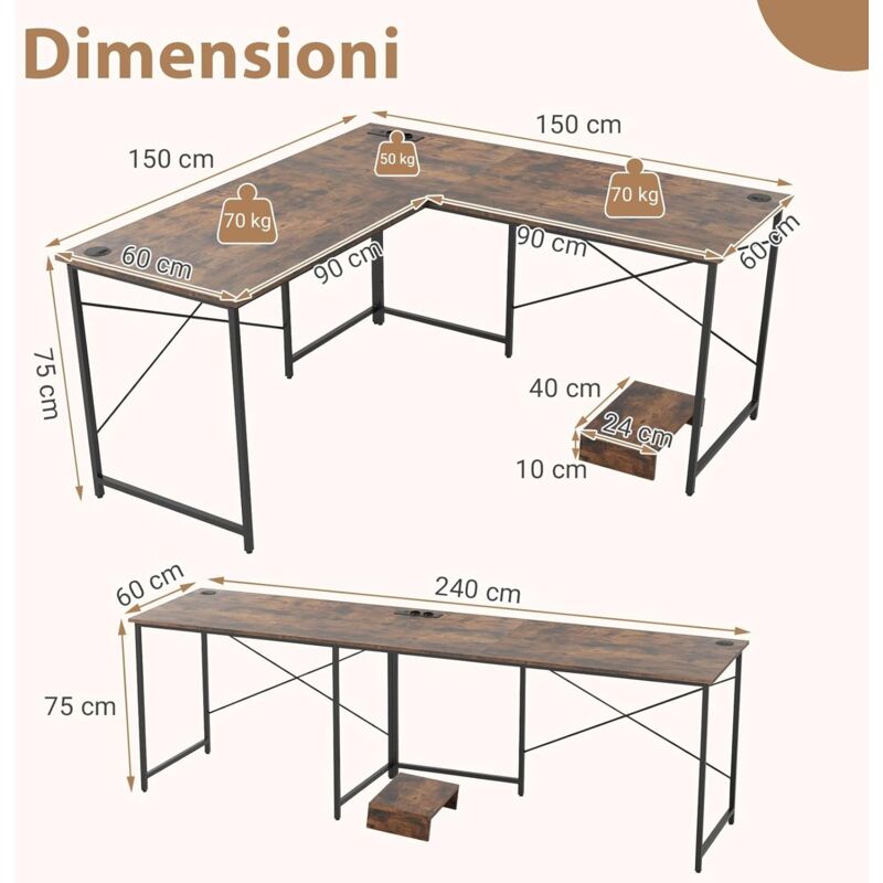 COSTWAY Scrivania Angolare Salvaspazio, Scrivania Porta PC a Forma di L