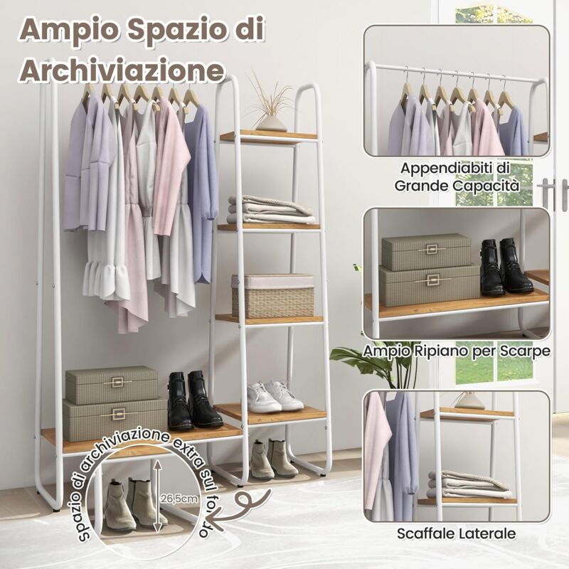 COSTWAY Stand Appendiabiti in Metallo, Appendiabiti da Terra con Barra