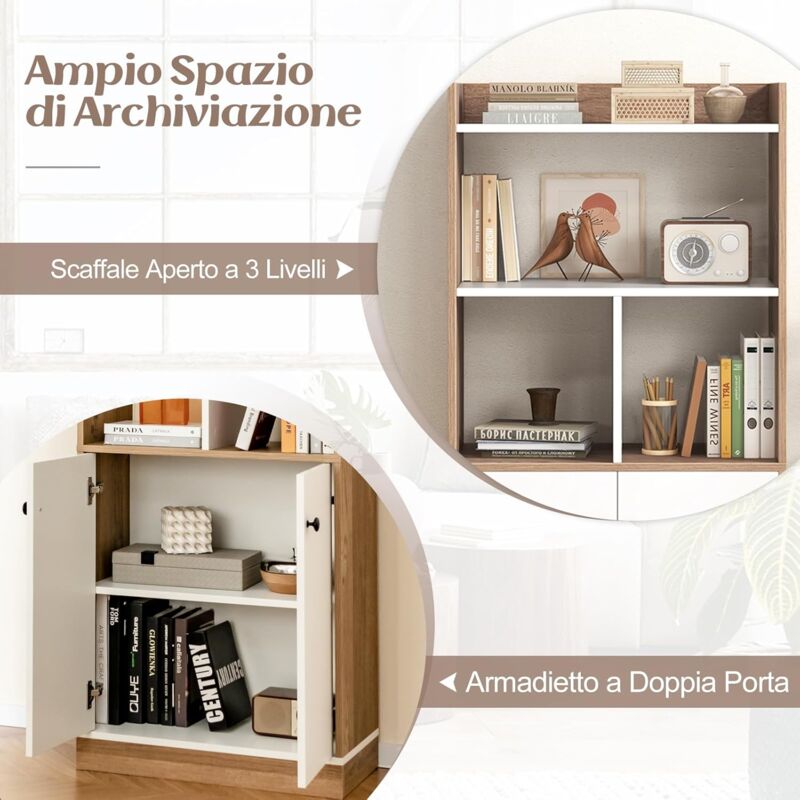 Libreria Aperta In Legno Massello 4 Ripiani – Piccola, Con Bordo Superiore, Per Soggiorno E Ufficio, Carico Max 36,3 Kg