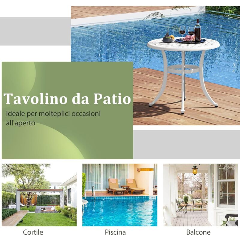 Tavolino Da Esterno In Alluminio Pressofuso – 2 Ripiani, Vintage, Per Giardino E Balcone - 2