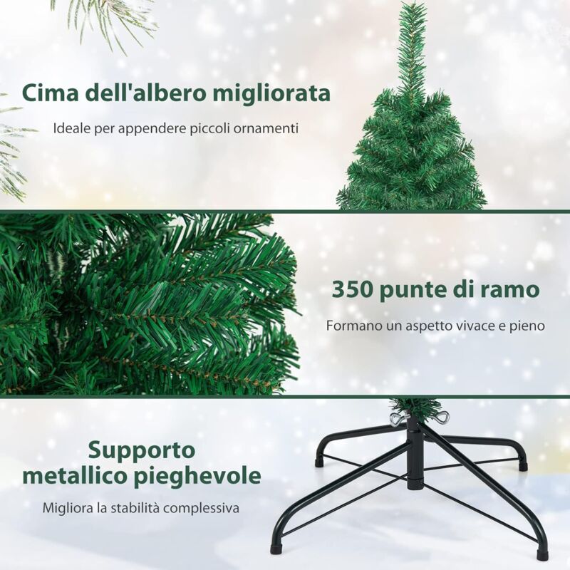 COSTWAY Albero Di Natale Artificiale 180/210 Cm - PVC Verde, 586/808 Rami, Base In Metallo