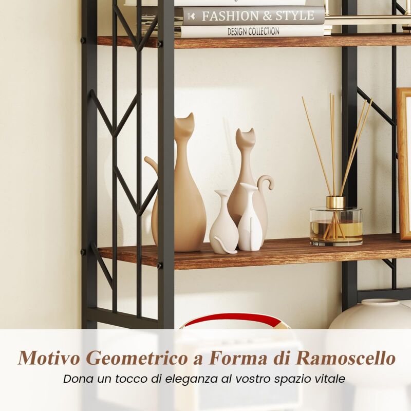Libreria A 6 Ripiani Geometrica Moderna – Telaio Metallo, 80x31x180 Cm, Bianco/Oro, Con Kit Antiribaltamento