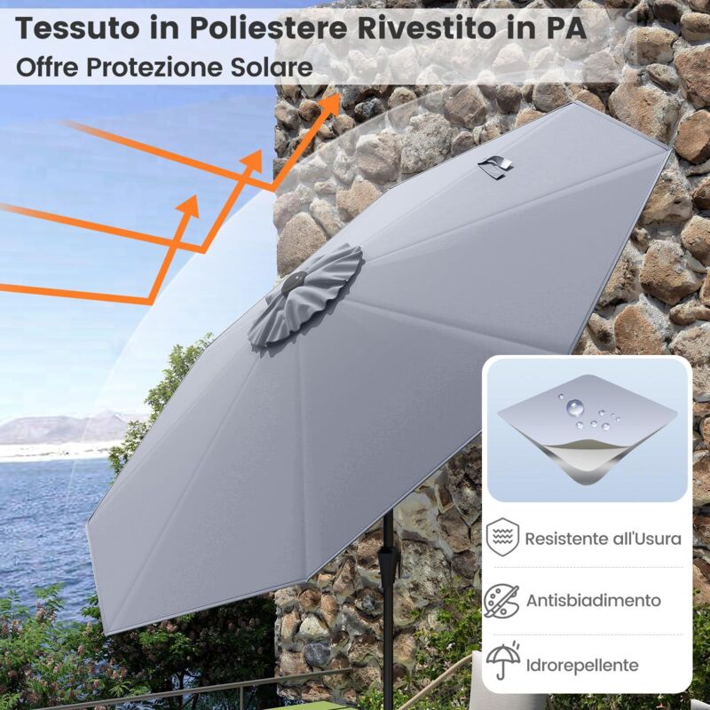 COSTWAY Ombrellone Da Giardino 270 Cm: Inclinabile, Manovella, 8 Stecche E Tetto Ventilato, Perfetto Per Spiaggia E Piscina