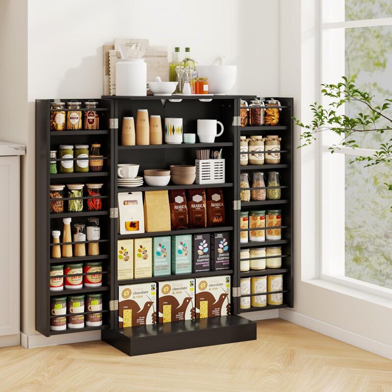 Mobiletto Armadietto 2 Ante JOZZBY | 79x40x80 Cm Nero Opaco Con Maniglie Dorate | Credenza Moderna Per Soggiorno E Cucina