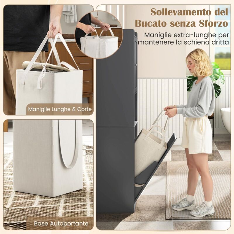 Armadio Stretto Da Bagno COSTWAY 20x20x179 Cm – 3 Ripiani Regolabili E Gancio Laterale, Mobile Salvaspazio In MDF Caffè