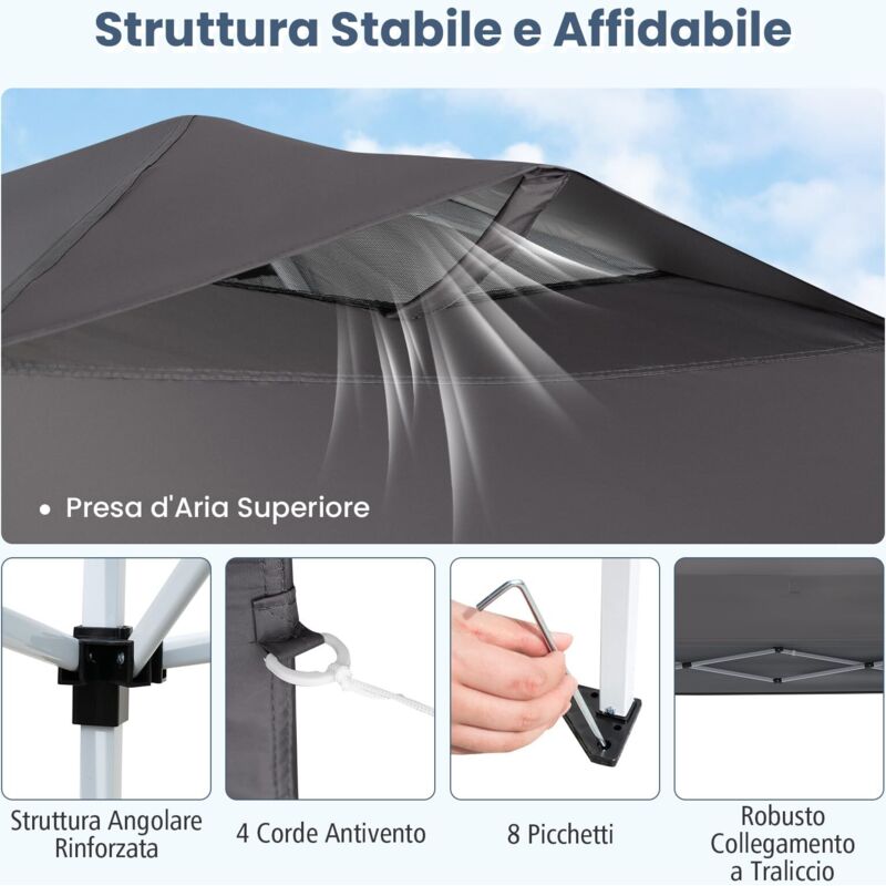 Gazebi Pieghevole con Oxford Tenda Impermeabile, Padiglione Giardino Protezione UV 50+, Tenda per Feste (Grigio), Sacchi di Sabbia 4 PCS