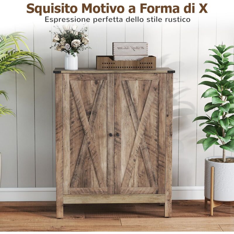 Mobiletto Porta Scarpe COSTWAY Con Ante – 3 Ripiani Regolabili, 80x31x64,5 Cm, In Legno Nero, Per Ingresso E Soggiorno!