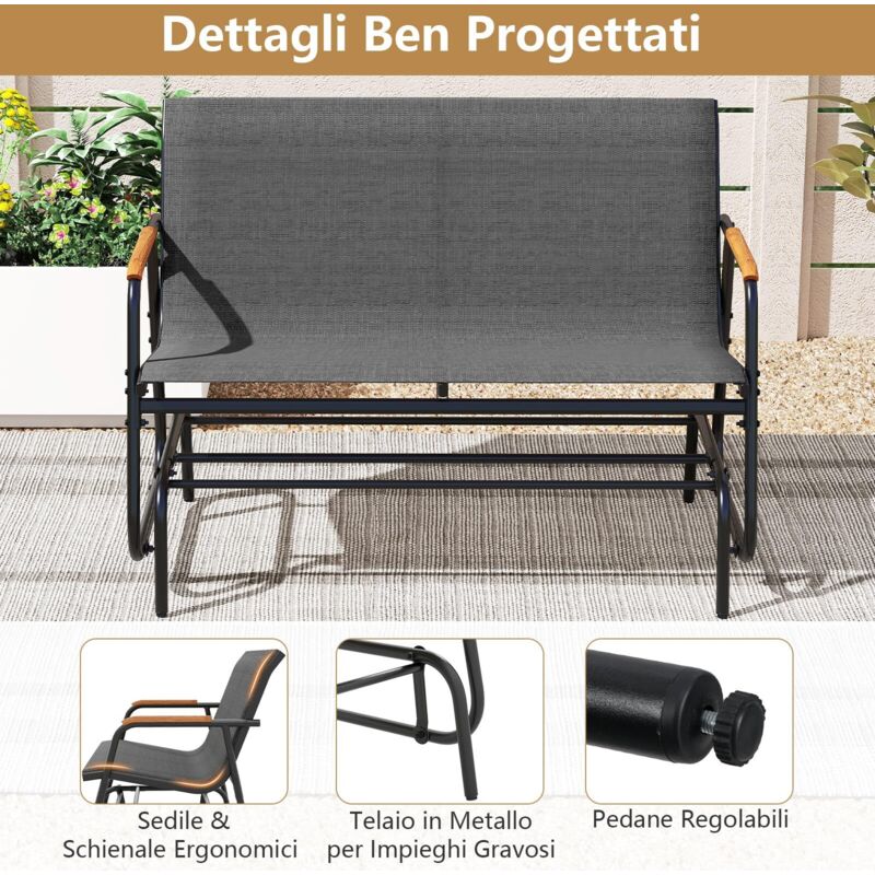 COSTWAY Panca A Dondolo Da Giardino, Sedia A Dondolo In Legno Con Seduta Ergonomica, Doppia Poltrona A Dondolo In Legno Massiccio Per Esterno, Portico, Giardino, 111 X 85 X 89 Cm - 8