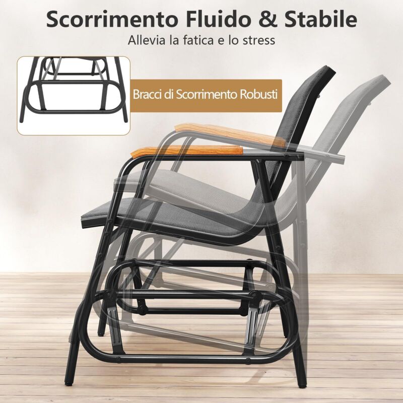 COSTWAY Panca A Dondolo Da Giardino, Sedia A Dondolo In Legno Con Seduta Ergonomica, Doppia Poltrona A Dondolo In Legno Massiccio Per Esterno, Portico, Giardino, 111 X 85 X 89 Cm - 12