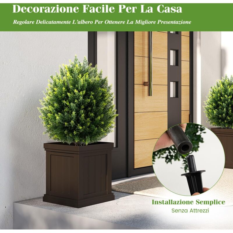 URBAN UPGRADE Set Di 2 Arbusti Cipresso Artificiali 61 Cm Con Guanti Pulizia - Resistenti UV Per Esterno/Interno