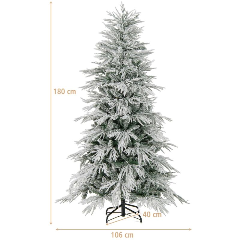 Albero Di Natale Artificiale 180 Cm Con 250 LED E Neve - 1000 Punte, PE E PVC, Montaggio A Cerniera, Base Pieghevole