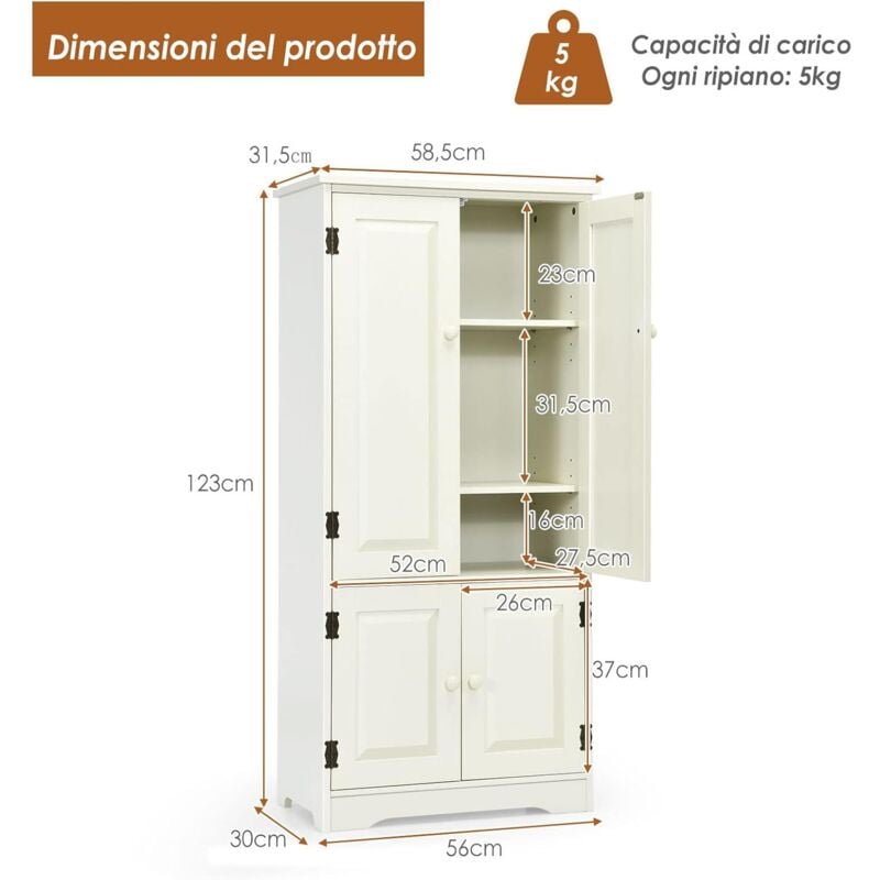 Homfa Credenza Mobili Soggiorno Armadietto Legno Mobiletto con 4 Gambe Credenza Armadio Scaffale Portagiochi Armadietto con 1 Ante e 3 Cassetti Tavolo da Buffet Armadio Credenza 150× 40× 81cm Bianco 