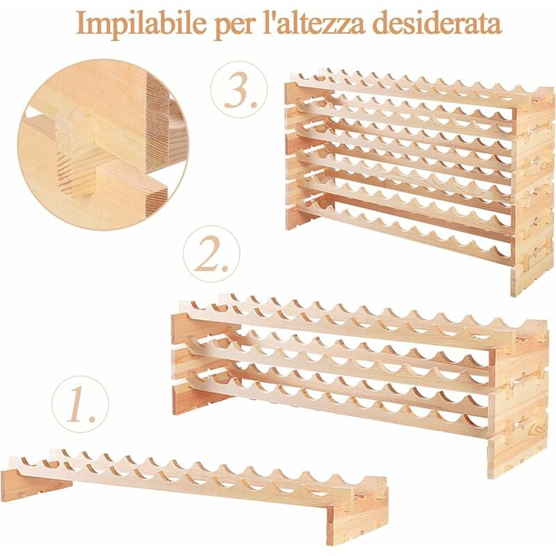 COSTWAY Portabottiglie di Vino, Scaffale per 40 Bottiglie di Vino in Legno  di Pino, Cantinetta Porta Vino, 113 x 47 x 28 cm (Senza Traversa)