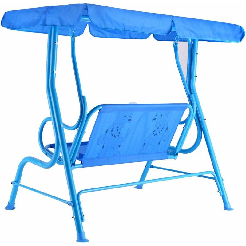 Costway Altalena dondolo da giardino per bambini con 2 posti e tetto  regolabile 117x78x116cm Blu>