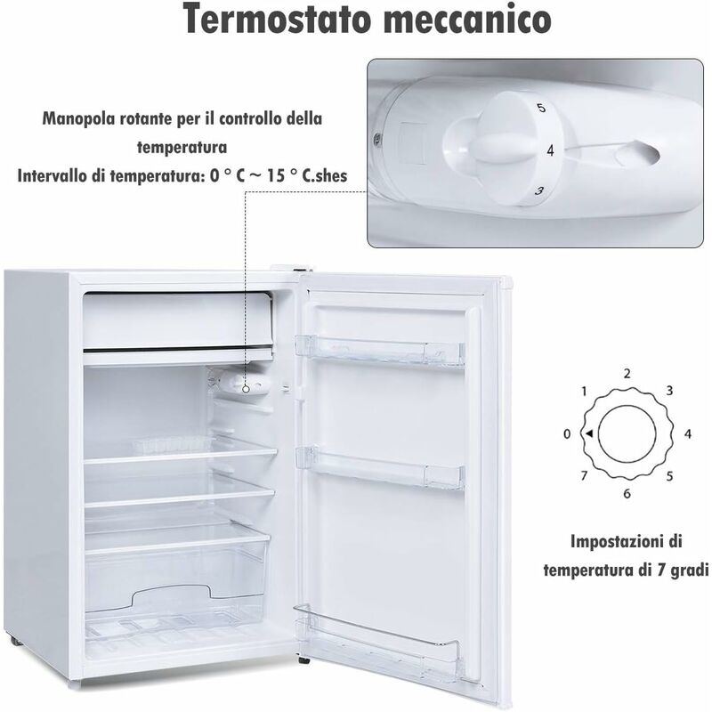 COSTWAY Frigorifero Combinato 123 L con Congelatore, Mini Frigo da Ufficio  Casa Bar Hotel, 3 Ripiani in Vetro e Scompartimento Verdure, Illuminazione  Interna (BIANCO)