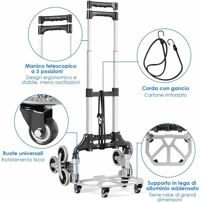 COSTWAY Carrello a Mano in Alluminio Pieghevole e Portatile, Carrello  Portapacchi con Manico Telescopico Pieghevole e 2 Ruote in Gomma, Capacità  di Carico 100 kg, per Casa, Giardino e Magazzino : 