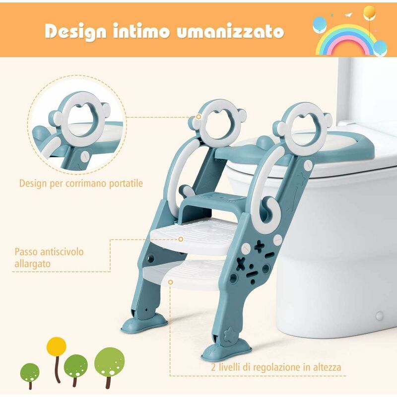 Scaletta Gradini Vasi Riduttore WC per Bambini, Sedile Imbottito, Gradini  Antiscivolo con Maniglia, per 1-8 Anni (Verde)