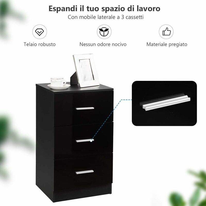 Schedario Mobile Con 3 Cassetti E Ruote: Compatto, Con Blocco Di Sicurezza, Tiene Stampante Sopra - Perfetto Per Ufficio O Casa