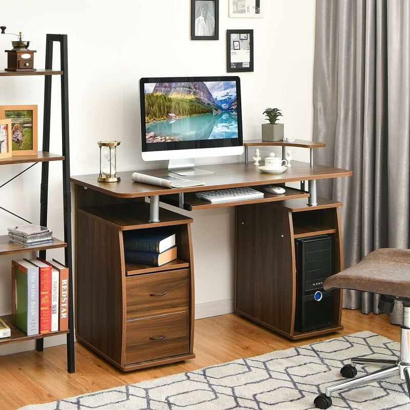 Scrivania da computer con cassetto in legno Tavolo da ufficio 108x39,5x82cm  Nero - Costway