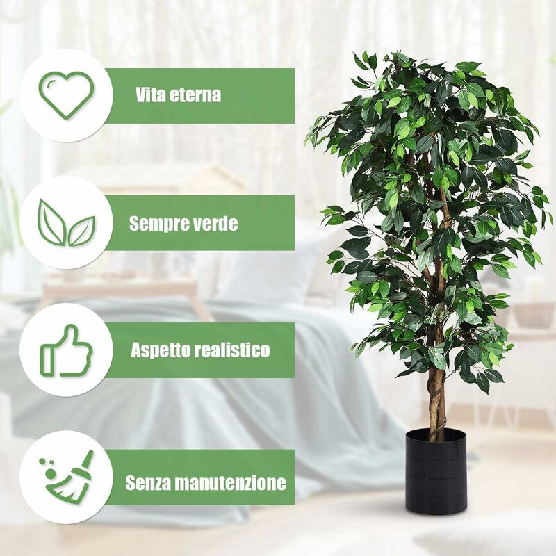 FLOWORLD Foglia di violino albero artificiale alto 1,8 m in vaso piante finte di ficus lyrata con 184 foglie di violino decorative per casa, ufficio, soggiorno, interni ed esterni, confezione da 2