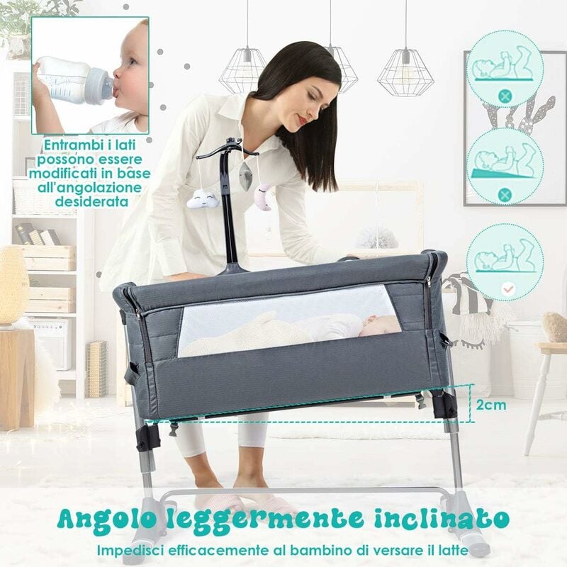 COSTWAY Culla Neonato Fianco Letto 3 IN 1, Lettino Neonato Dondolo