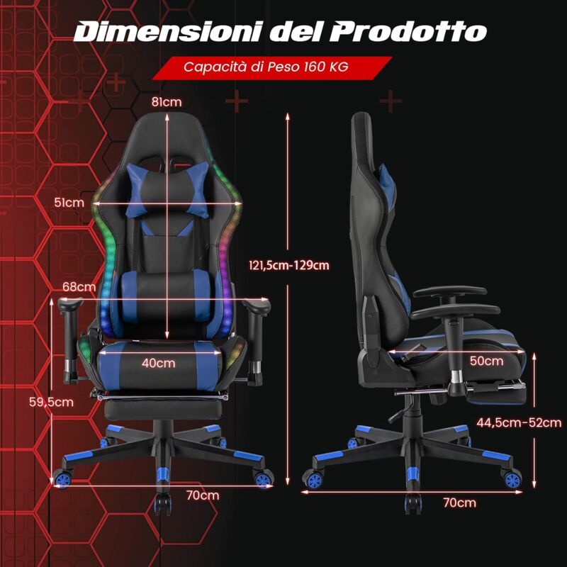 COSTWAY Sedia da Gioco, Sedia da Ufficio con Schienale Alto e Regolabile per Computer con Poggiapiedi e Braccioli Regolabili, Sedia Girevole Ergonomica Executive con Cuscino Lombare (rosso