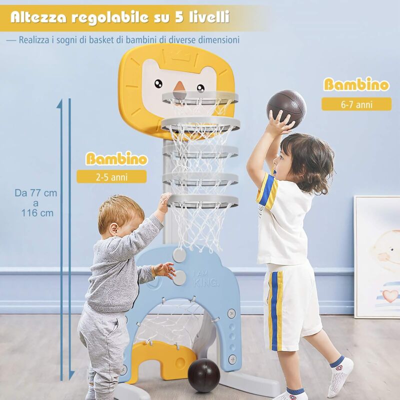 EagleStone Canestro Da Basket Gonfiabile Giallo - Gioco Da Esterno Per Bambini