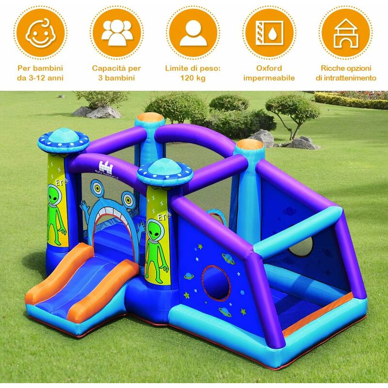 COSTWAY Castello Gonfiabile per bambini, Con Scivoli e Muro da Arrampicata,  Per 3 Bambini di 3