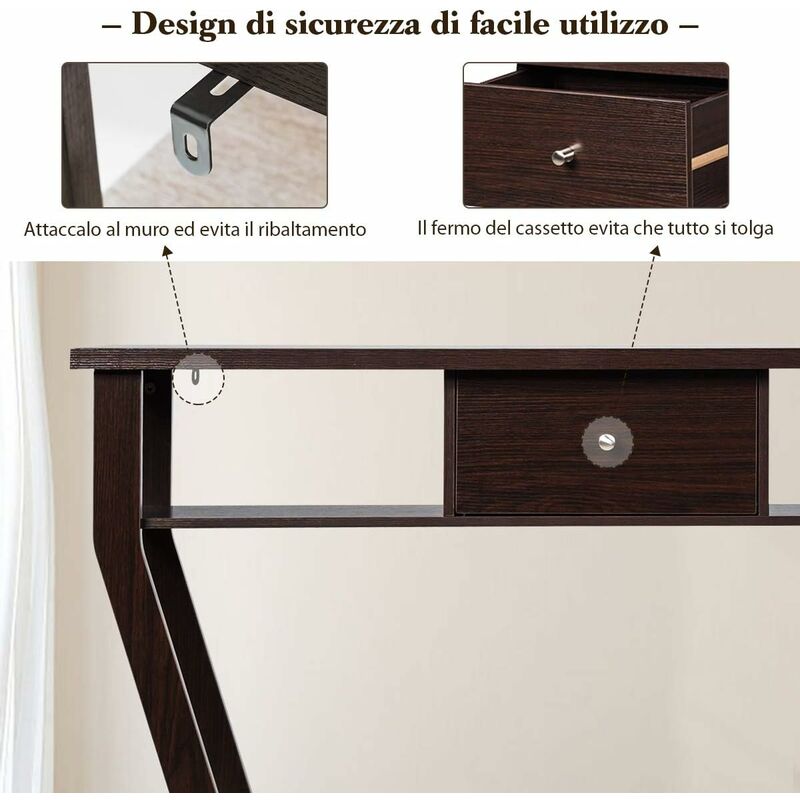 Tavolo Consolle COSTWAY In Legno - Con Cassetto, 120x30x81 Cm, Marrone, Per Ingresso - Foto 14