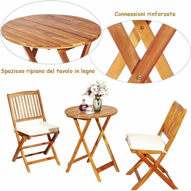 Set Legno acacia salvaspazio chiudibile SET COMPATTO LEGNO tavolo e 4 sedie  pieghevoli