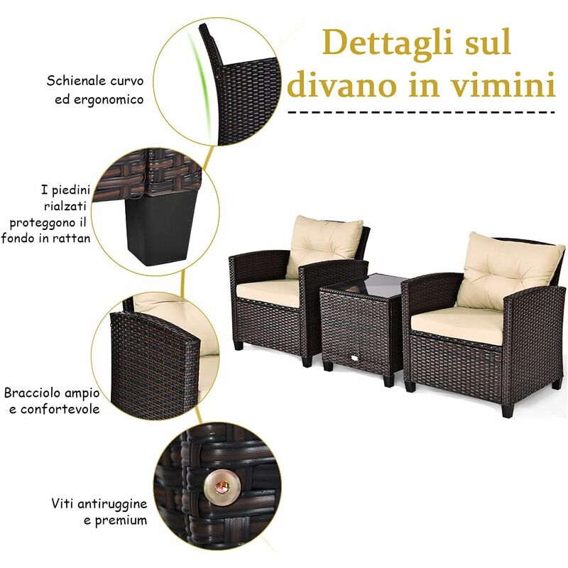 Set Salotto Giardino 7 Pezzi In Polyrattan Con Cuscini Morbidi - Divano Modulare E Tavolino Vetro Per Esterni - Foto 9