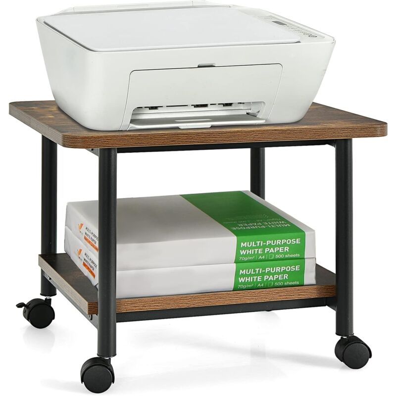 Carrello Per Stampante COSTWAY A 2 Livelli Con Ruote - In Legno E Acciaio, 49x40x37 Cm, Ruote Girevoli 360°, Bianco
