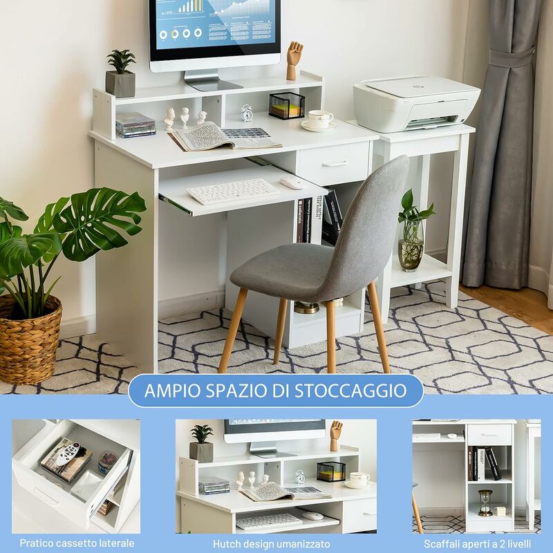 PC di scrivania compatta mobile pc con ruote Yosoo scrivania tavolo dell computer portatastiera per ufficio o a casa bianco 