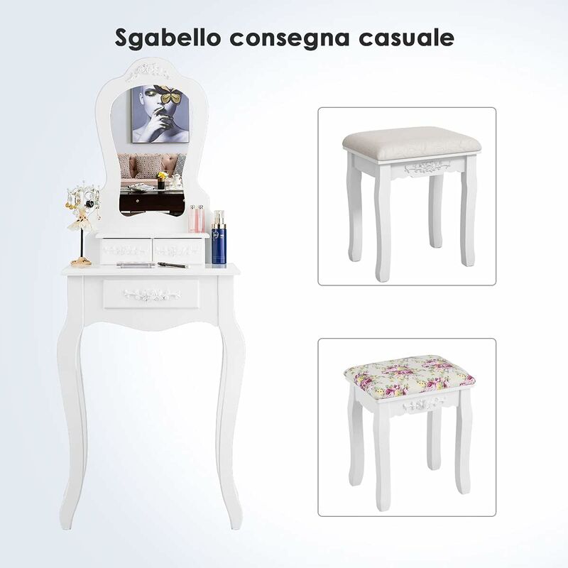 Postazione Trucco con specchio LED,Toeletta Trucco con sgabello imbottito,camera da letto moderna Scrivania Trucco con cassetti e 3 modalità di illuminazione touch screen a colori ( Size : 60cm/23.6in