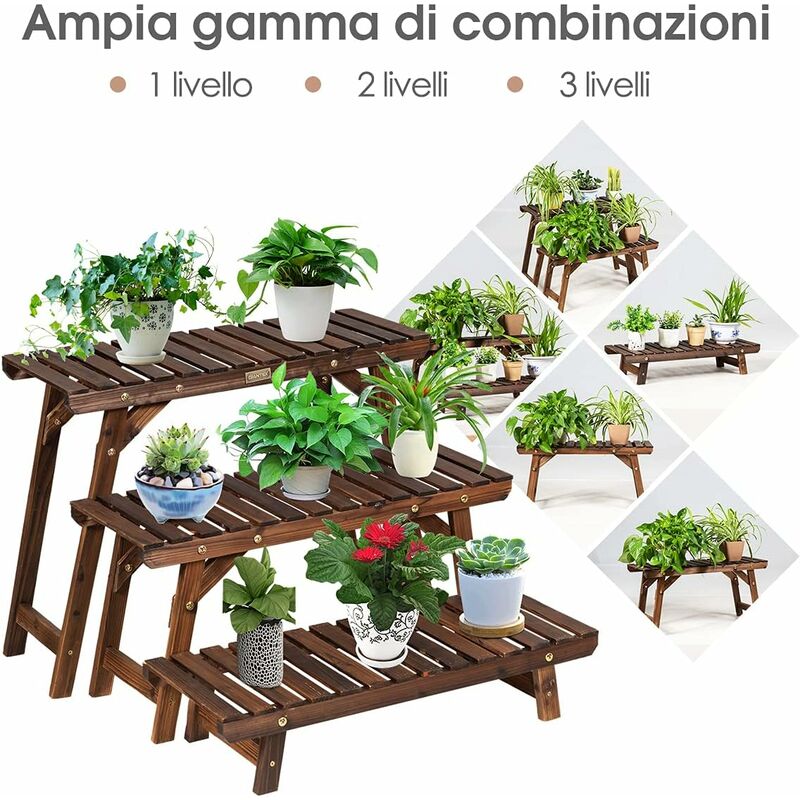 Scaffale Per Piante Con Luci Di Coltivazione A Spettro Completo - 7 Ripiani In Metallo E Legno, 170cm, Per Interni/Esterni - 6