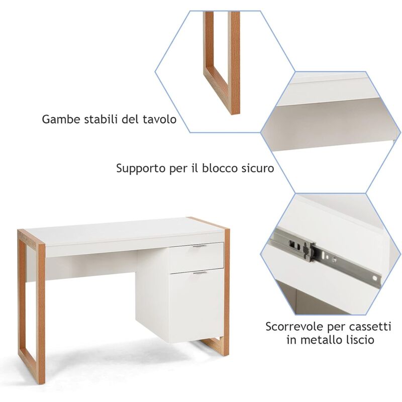 Scrivania per Camera da Letto Scrivania multifunzionale for l'ufficio domestico Scrivania moderna for laptop Scrivania da studio con 3 cassetti e postazione di lavoro con ripiano Scrivania da gioco(B