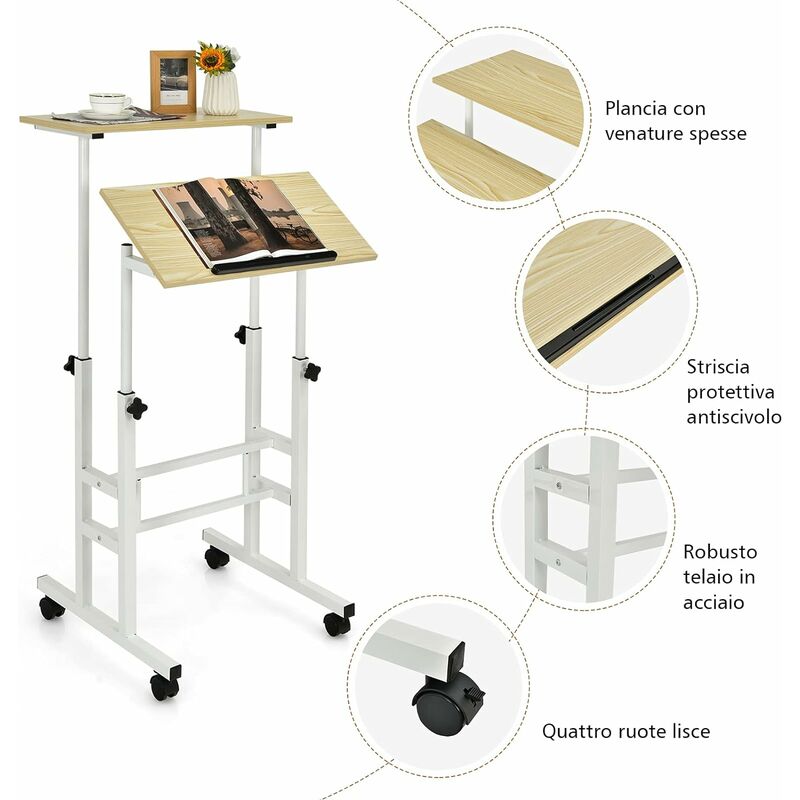Convertitore da scrivania regolabile in altezza – 83 cm 32,6 pollici supporto da tavolo ergonomico postazione di lavoro Lubvlook con vassoio per tastiera Bianco 